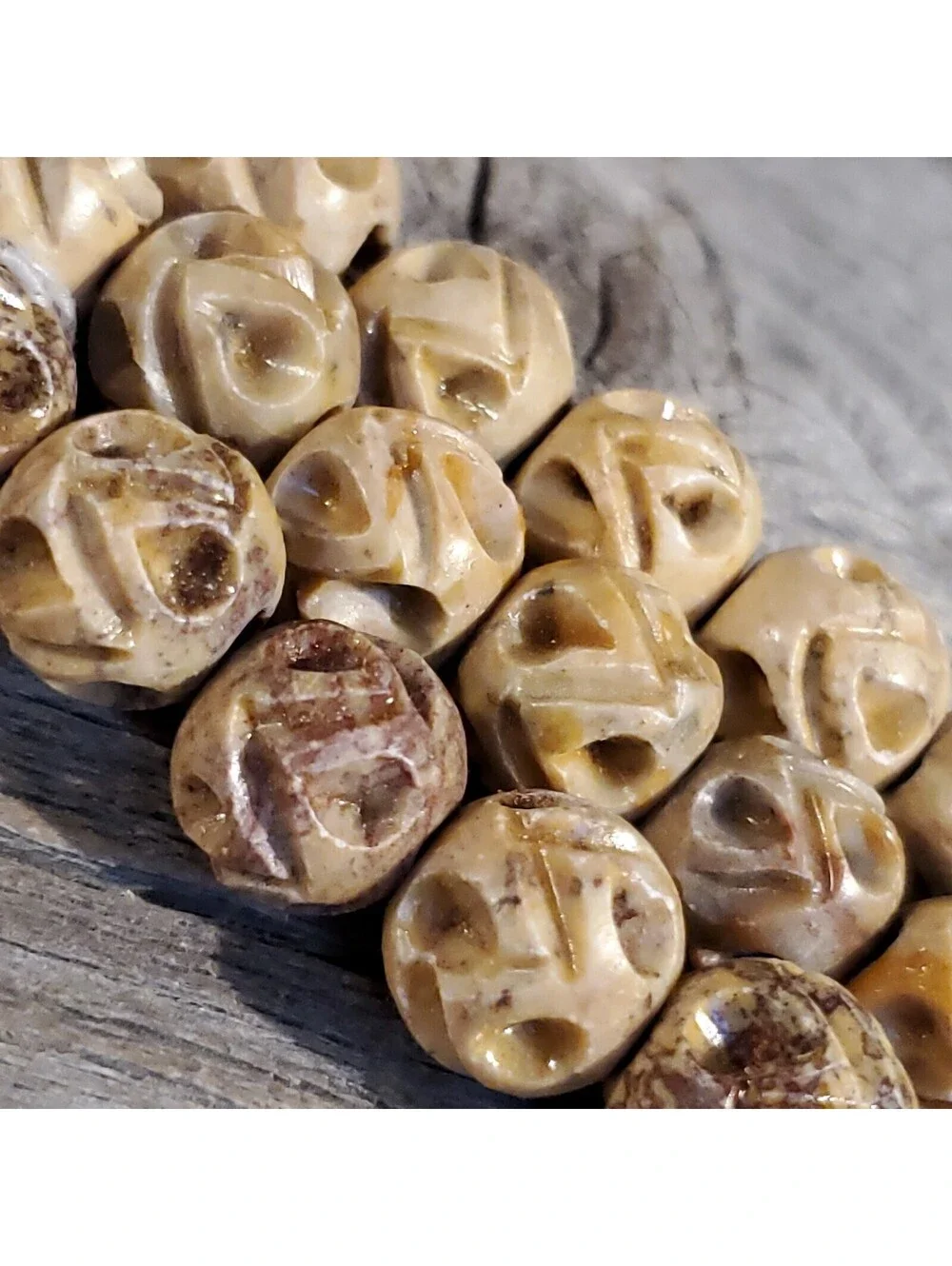Vintage India Hand Carved Tribal Soapstone 11-12mm Round Beads 1 Short Strand